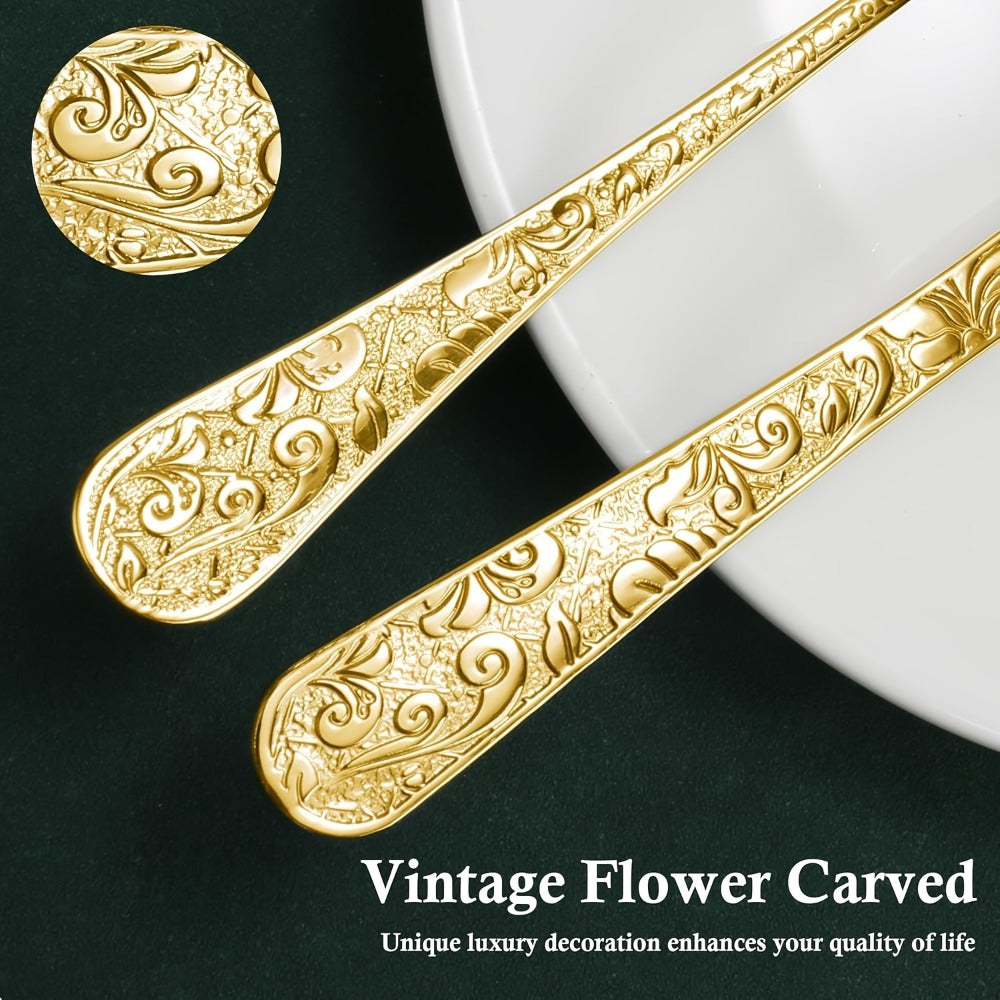 Flatware Set Stainless Steel Vintage Carved Cutlery Set Knife Fork Spoon for Family Gatherings Holiday Parties Kitchen Decor