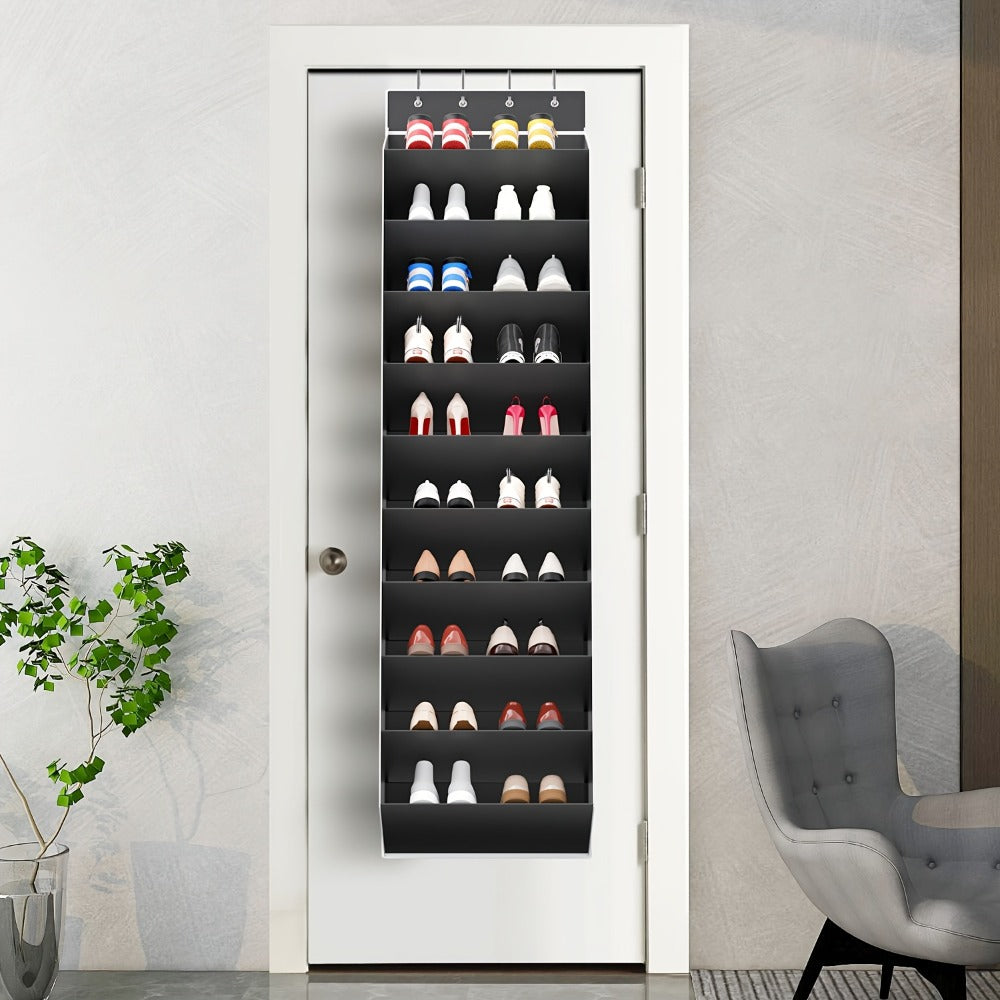 Shoe Rack 10-Tier Space-Saving Over-the-Door Organizer for Up to 20 Pairs with 4 Metal Hooks in Gray