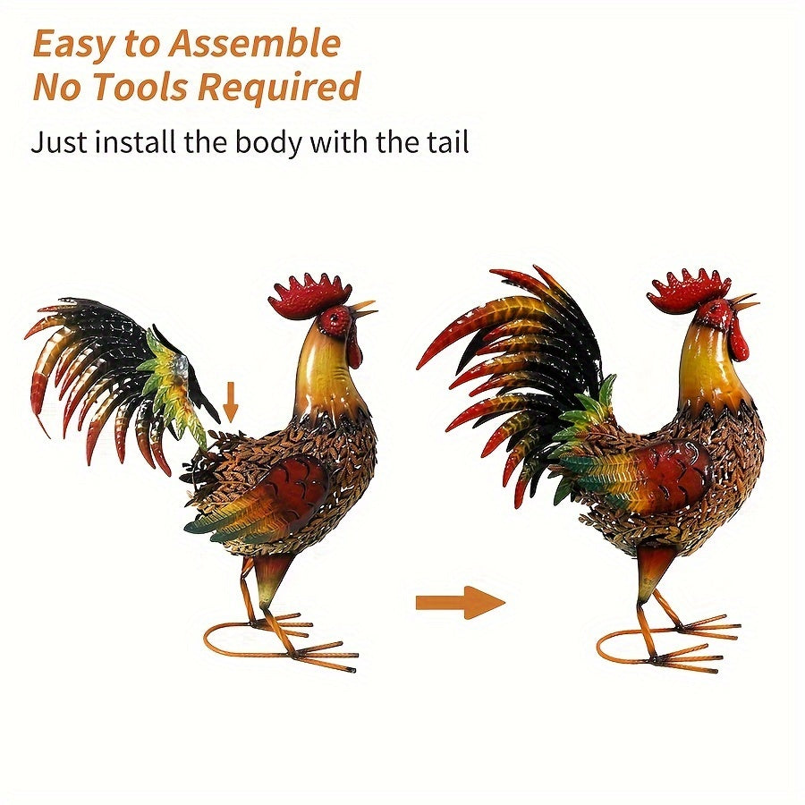 Metal Rooster Garden Stake Colorful Farmhouse Chicken Sculpture Outdoor Lawn Yard Decor Art Ornament Housewarming Gift 19 Inch