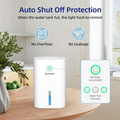 Compact 27-Ounce Peltier Dehumidifier with One-Button Control, Water-Level Window and Full-Tank Shutoff