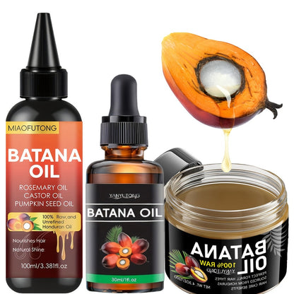 Batana Oil 3-Piece Hair Care Kit – Pure Cold-Pressed Honduras Batana Oil 3.38oz + Essential Oil 1.01oz + Hair Cream 120g, Scalp Repair, Anti-Breakage, All Hair Types
