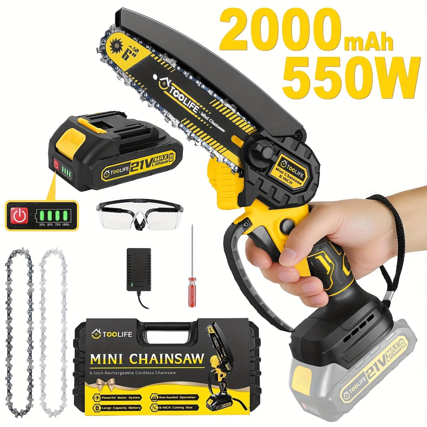 Mini Chainsaw Cordless | Handheld Electric Saw Tree Trimming Wood Cutting