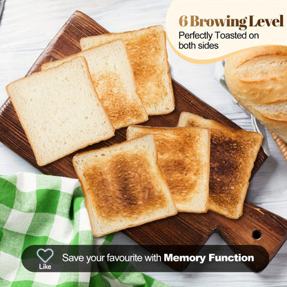 Four-Slice Long-Slot Toaster with Touchscreen, Six Browning Levels, Digital Timer and White or Black Finish