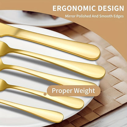 Thirty-Piece Gold-Tone Flatware Set for Six with Five-Piece Place Settings and Fitted Presentation Case