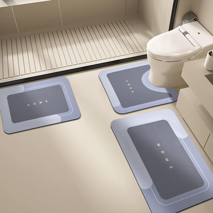 Three-Piece Polyester Bath Mat Set with Rectangular and Contour Rugs in Black Gray, Light Blue or Light Grey
