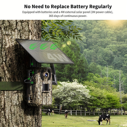Solar Powered 4G Trail Camera 4K Live View 0.2s Trigger Speed 120° Wide Angle 850nm Night Vision No WiFi Needed Cellular Hunting Wildlife Game Camera with Remote Phone Access