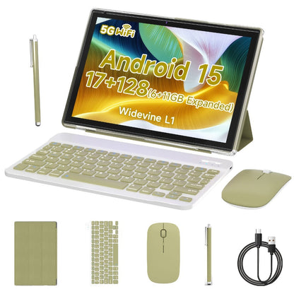 PEICHENG 10-Inch Android 15 Tablet with 17GB Configured Memory, 128GB Storage, Wi-Fi 6 and Stylus Set