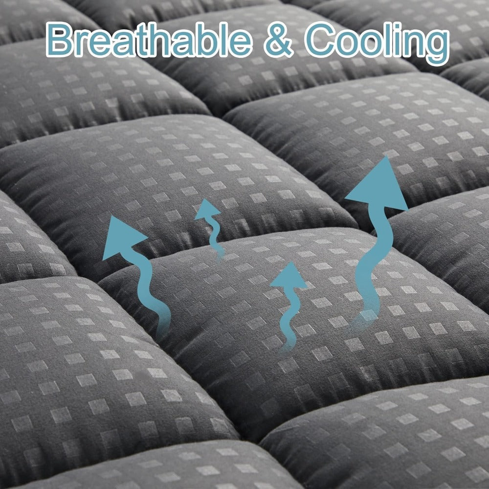 RV Queen Mattress Topper Quilted Pillow Top Mattress Pad Fitted Protector Cooling Breathable Fluffy Soft Cover with 8-21" Deep Pocket for RV Camper Trailer, Black