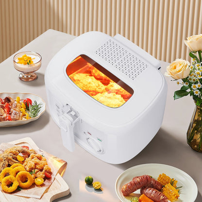 Electric Deep Fryer 1500W – 84.54oz Large Capacity, Adjustable Temperature Control, Non-Stick Basket, Viewing Window, Removable Lid, One-Touch Switch, Easy to Clean, Black & White Options
