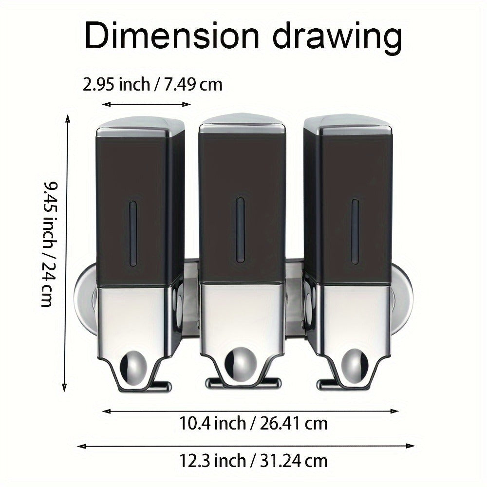Three-Bottle Wall-Mounted Soap Dispenser Set with 16.91 oz 500 ml Source Capacity in Five Finish Options