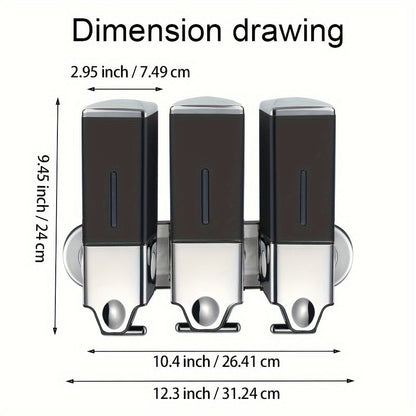 Three-Bottle Wall-Mounted Soap Dispenser Set with 16.91 oz 500 ml Source Capacity in Five Finish Options