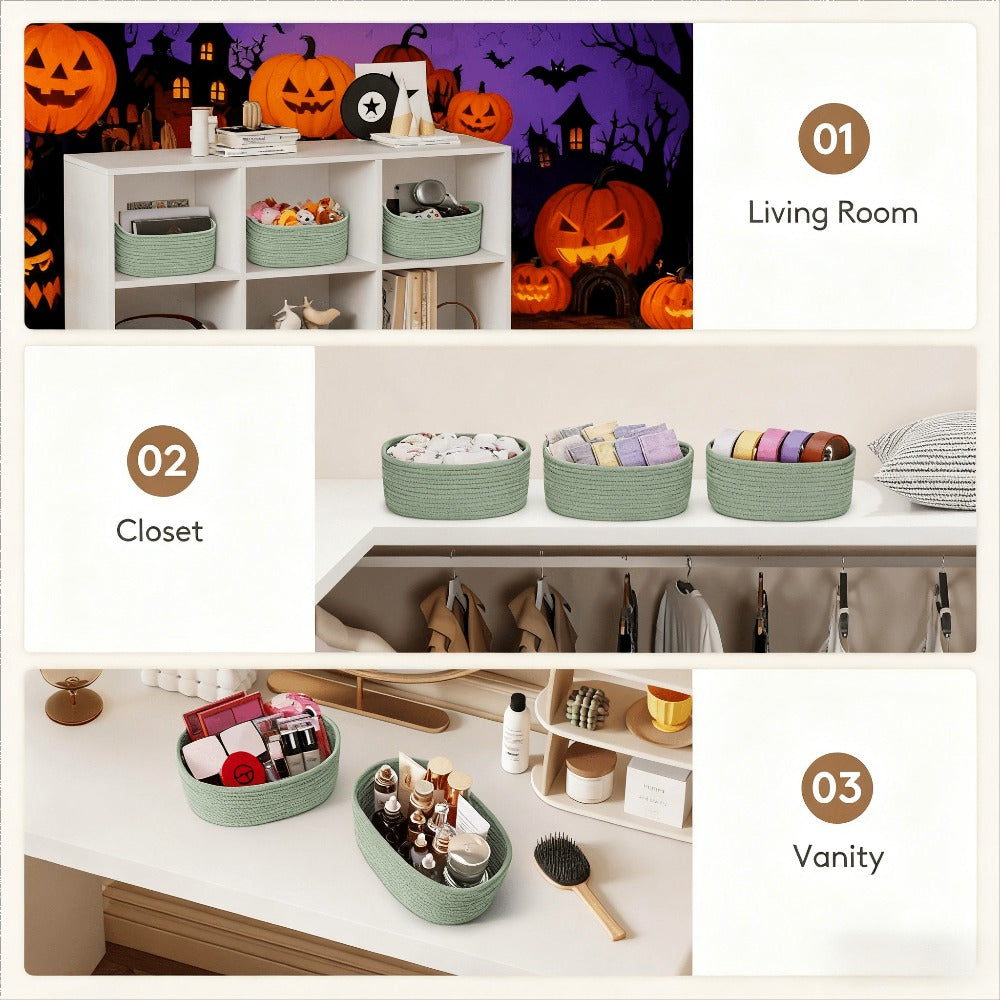 Basket Storage Organizer 6-Pack Cotton Rope Cube Bins 11 x 7 x 5 Inch in Five Color Options