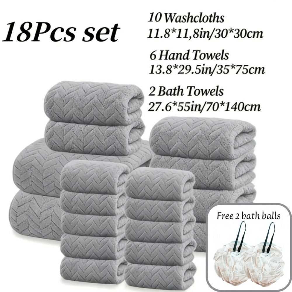Bath Towels Set 18 or 20 Piece Coral Fleece Mix with Washcloths and Bath Ball in Multiple Colors