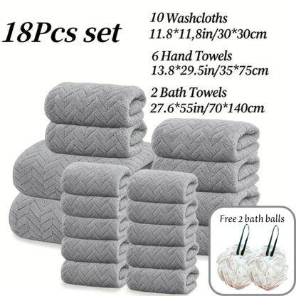 Bath Towels Set 18 or 20 Piece Coral Fleece Mix with Washcloths and Bath Ball in Multiple Colors