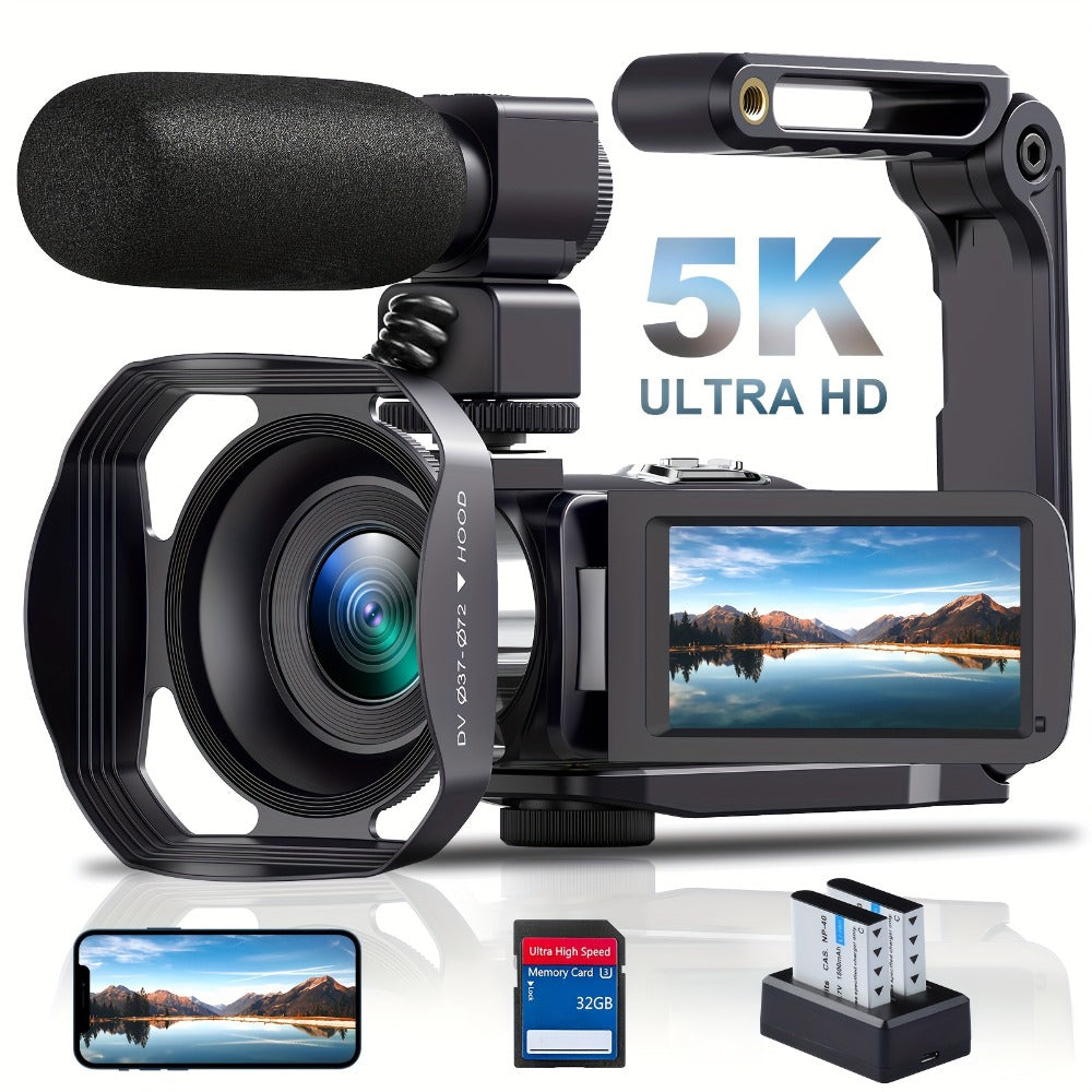5K Vlogging Camera Camcorder 64MP WiFi for YouTube with IR Night Vision 18X Zoom 3 Inch Touch Screen Webcam External Microphone Remote Control 2 Batteries Loop Recording