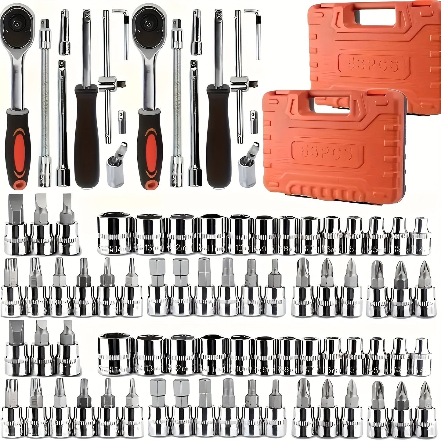 Home and Automotive Repair Tool Kit with Storage Case in 55-, 82-, 94- or 121-Piece Configurations