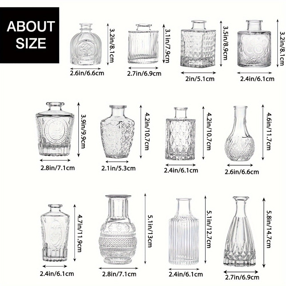 Assorted Clear Glass Bud Vase Set with 12, 24 or 64 Mixed Shapes for Flowers and Table Centerpieces
