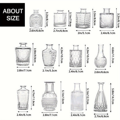 Assorted Clear Glass Bud Vase Set with 12, 24 or 64 Mixed Shapes for Flowers and Table Centerpieces
