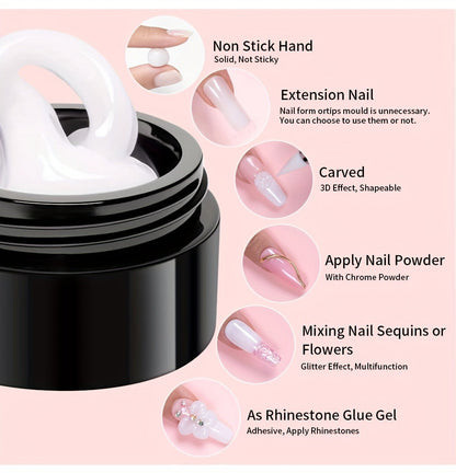 Builder Gel Nail Extension Starter Kit 5pcs Clear Nude Solid — Hard Gel Sculpting Set with Flower Molds & Sculpting Brush for 3D Floral Nail Art, Rhinestone Acrylic Extensions for Women Beginners & Salon