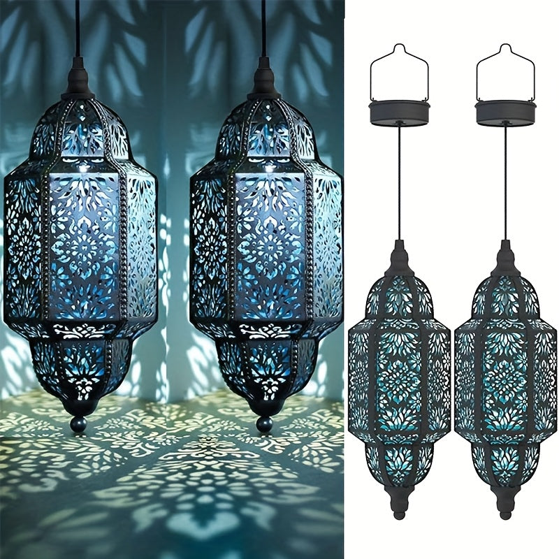 Solar Lanterns Outdoor 2 Pack Moroccan Cut-Out Design IP54 Waterproof Auto Dusk-to-Dawn Garden Pathway Patio Lantern Lights Gold Purple White Copper