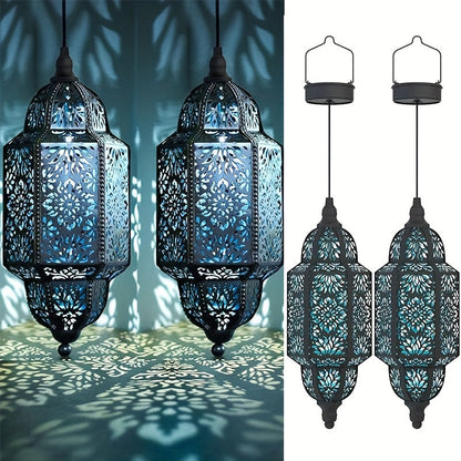 Solar Lanterns Outdoor 2 Pack Moroccan Cut-Out Design IP54 Waterproof Auto Dusk-to-Dawn Garden Pathway Patio Lantern Lights Gold Purple White Copper