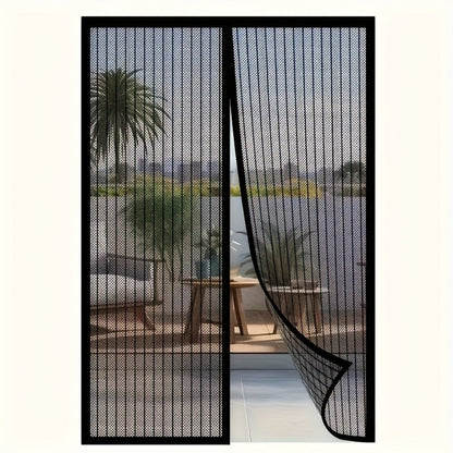 Black Magnetic Screen Door with Mesh Curtain, Metal Frame and Self-Closing Center for 39 x 82 Inch Doorways