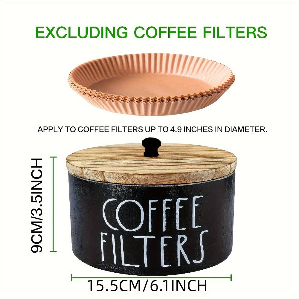 Coffee Filter Holder Kitchen Organizer with Wooden Lid, Countertop Canister in Black or White