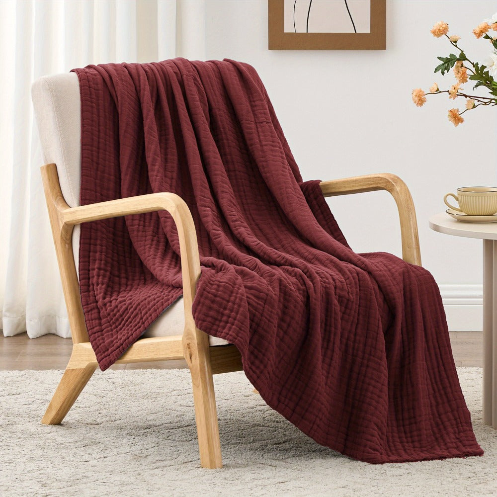 6-Layer Gauze Blanket 100% Muslin, Breathable Cotton Throw for Couch & Bed, All Season Adult Blanket