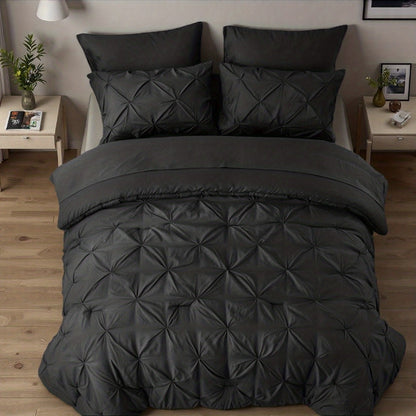 Comforter Set Luxurious Pleated 5/7pcs Bed in a Bag, Plush Fiber Fill, Year-Round Warmth - Quilted Comforter