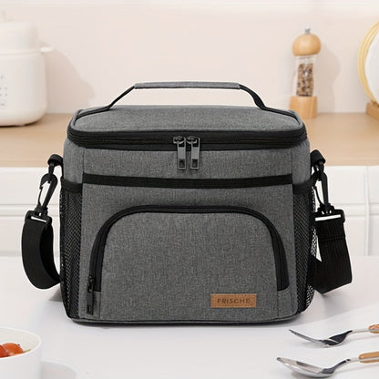 Insulated Lunch Bag with Adjustable Shoulder Strap, Dual Zippers and Black, Grey or Blue Color Options