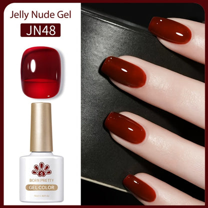 Jelly Gel Nail Polish Translucent 10ml – Glass Nail Look, 30-Day Soak-Off Semi-Permanent UV LED, Milky White Snow Glitter Pink Nude Shades, Buildable Salon Quality for Women