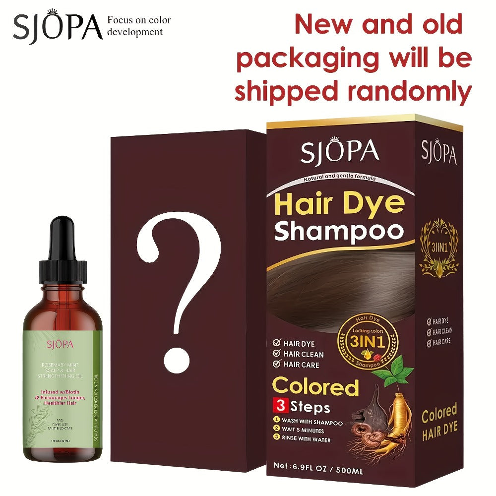 Hair Dye Shampoo, SJOPA 500ml Bottle and Rosemary Hair Oil Set with Seven Color Options for At-Home Color Selection
