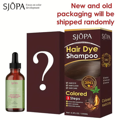 Hair Dye Shampoo, SJOPA 500ml Bottle and Rosemary Hair Oil Set with Seven Color Options for At-Home Color Selection