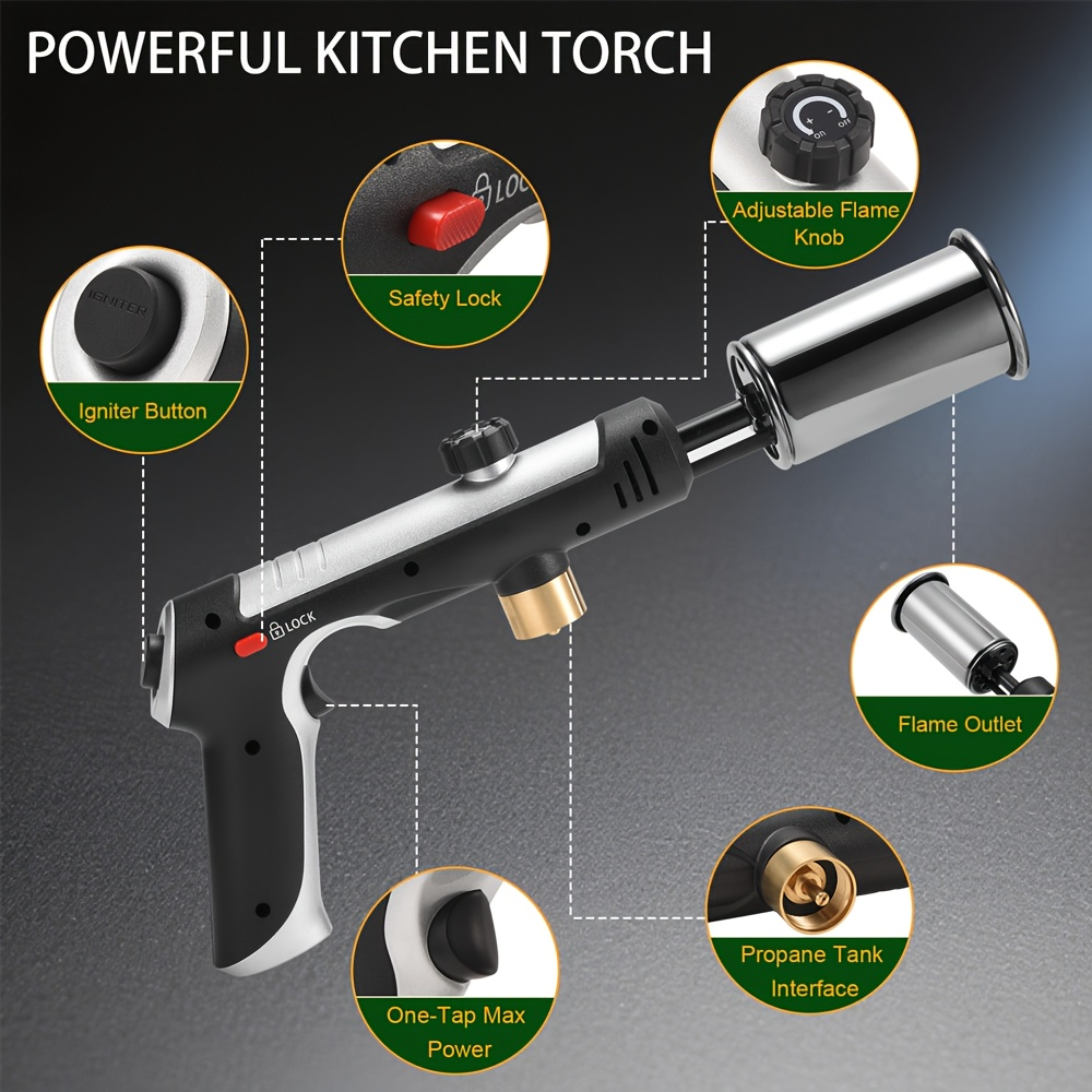 Handheld Propane or MAPP Torch with Trigger Ignition, Flame Control and Black or Golden Finish