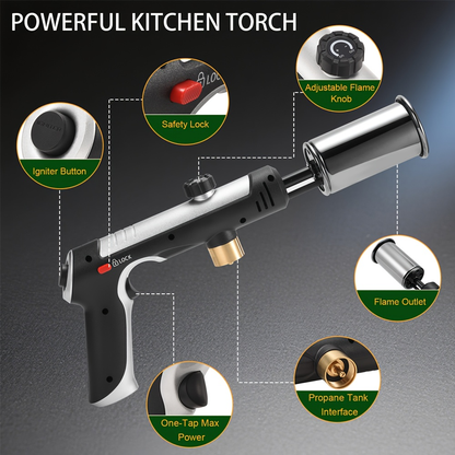 Handheld Propane or MAPP Torch with Trigger Ignition, Flame Control and Black or Golden Finish