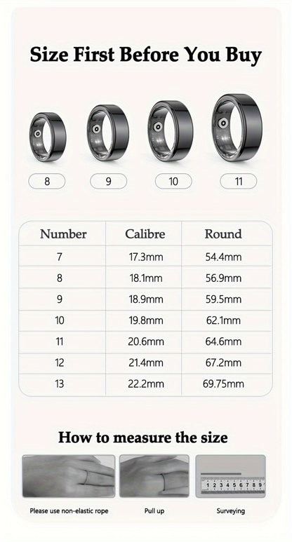 R18 Smart Ring Activity Tracker with 20+ Workout Modes – Sleep & Stress Monitor, Heart Rate, iPhone & Android Compatible, USB Charging, Silvery Black Golden (Size 7-13) Fitness Gift for Men Women