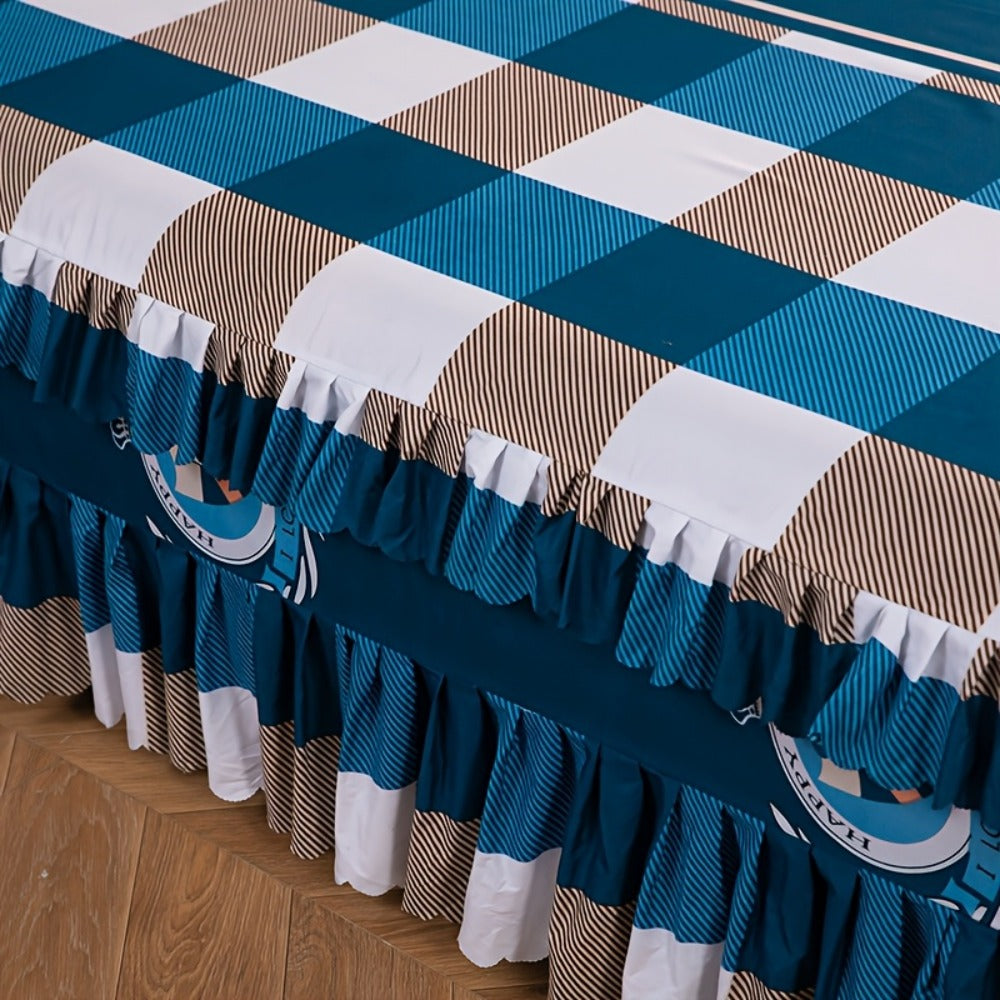 Three-Piece Floral Ruffle Bed Skirt Set with Two Pillowcases in Five Designs and Three Bed Sizes