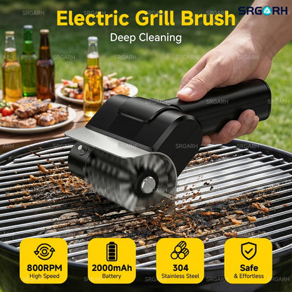 Electric BBQ Grill Brush Cordless Rechargeable Grill Cleaner with 800 RPM Rotating Head, 2000mAh Battery, 304 Stainless Steel Bristles – Outdoor Grilling Tool, Father's Day Gift