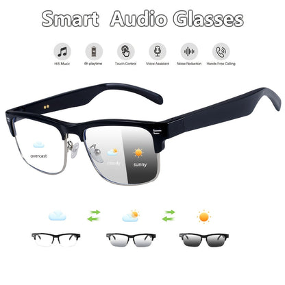 Photochromic Smart Audio Glasses – Auto-Tinting Sunglasses with Built-in Speaker & Mic, HD Voice Calls, Hi-Fi Music, Anti-Blue Light – for Sports, Driving & Daily Wear