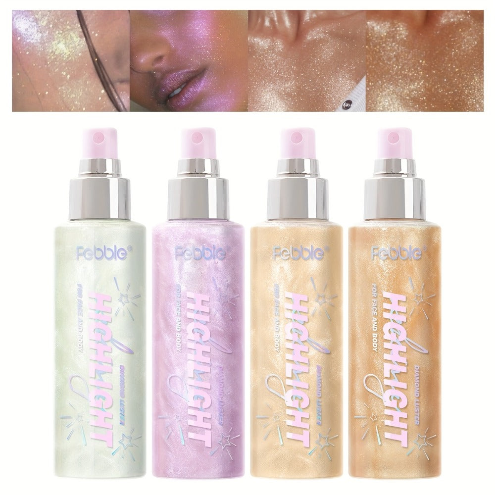 Body Glitter Spray Shimmer extended-wear Lightweight Non Greasy Luminous Radiant Glow for Body Face Hair Women Festival Party Everyday