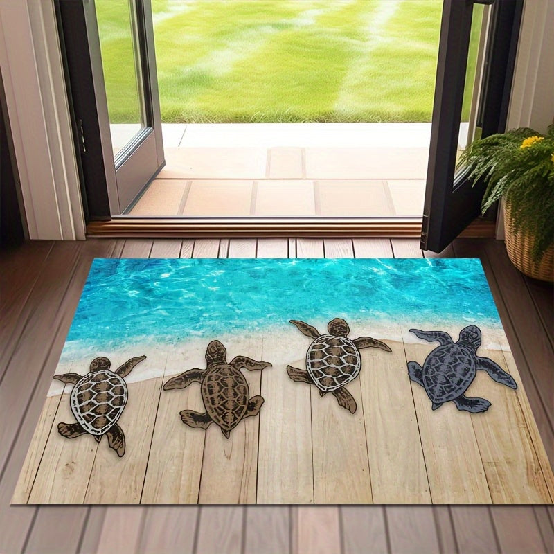 Beach Turtle Door Mat with Coastal Ocean Print in Color1 and 30-by-18-Inch Checkout Configuration