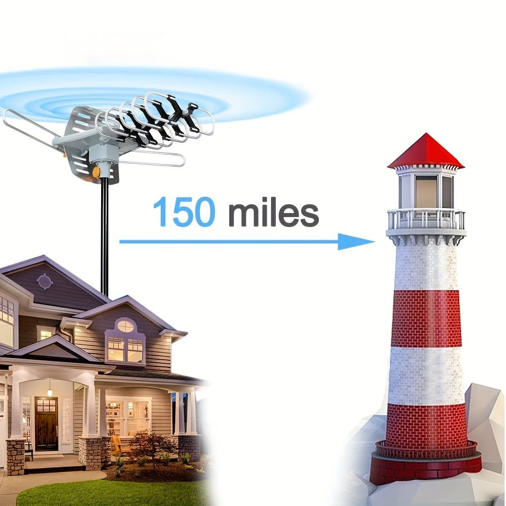 Installation Rod Outdoor TV Antenna 150 Mile Range – 2026 Long Range 4K 1080p HD, VHF UHF Signal, Weather Resistant, Easy Attic & Rooftop Mounting, Smart TV Compatible