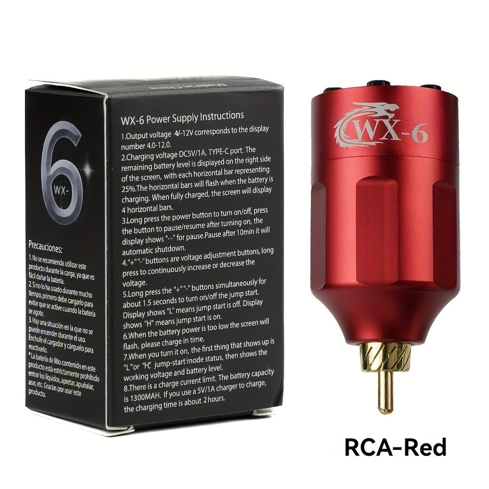 WX-6 Rechargeable Tattoo Power Supply with LED Display and Four RCA or DC Color Configurations