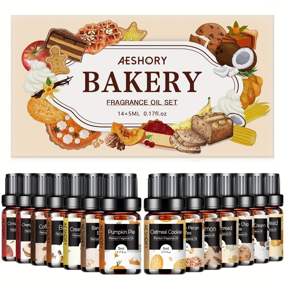 14-Bottle Fragrance Oil Gift Set with 5ml Bakery or Floral Scent Assortments for Diffusers and Candle Projects