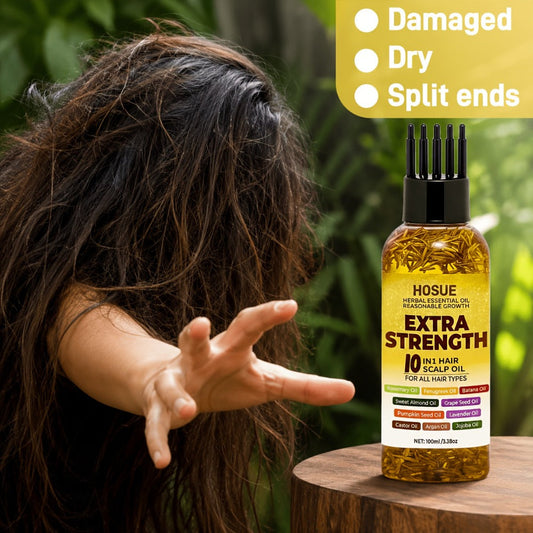 Hair Growth Oil 10-in-1 Botanical Herbal Blend Batana Rosemary Fenugreek Castor Red Onion Ginseng Turmeric Pumpkin Seed Nourishes Strengthens Shines All Hair Types 3.38oz