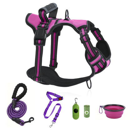Walking Dog Harness and 5-Foot Leash Set in Five Colors and XS–XL with Front Clip, Top Clip and Handle