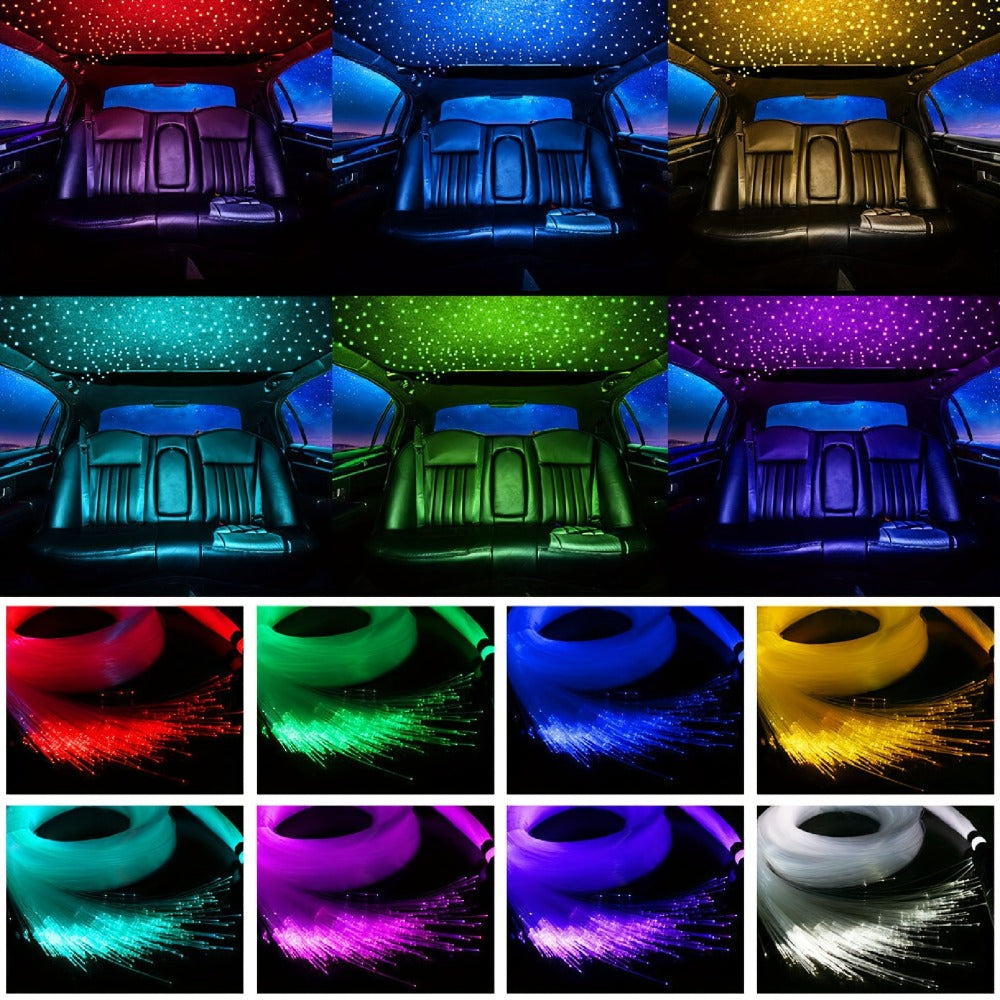 Fiber Optic Star Ceiling Light Kit 1000pcs, 0.5mm x 78.74" RGBW Car Roof Headliner Starlight Kit with App & 24-Key Remote Control, Color Changing Twinkle Lights for Car Interior Home Theater Bedroom