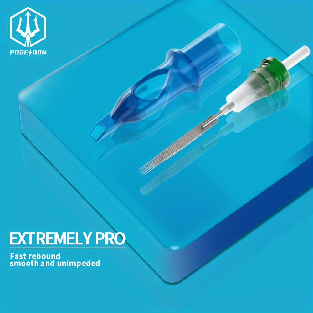 Tattoo Needles 50Pcs Round Liner Shader - POSEIDON V3 12RL 12RS Membrane Safety Stainless Steel Sterile Disposable Cartridge Needles for All Tattoo Machines Beginner & Professional Artists