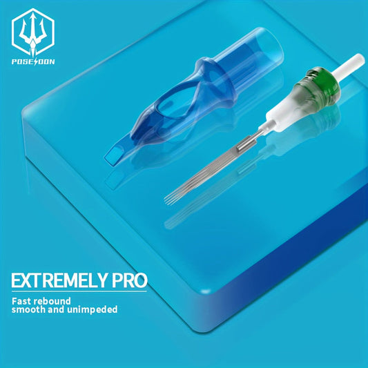 Tattoo Needles 50Pcs Round Liner Shader - POSEIDON V3 12RL 12RS Membrane Safety Stainless Steel Sterile Disposable Cartridge Needles for All Tattoo Machines Beginner & Professional Artists