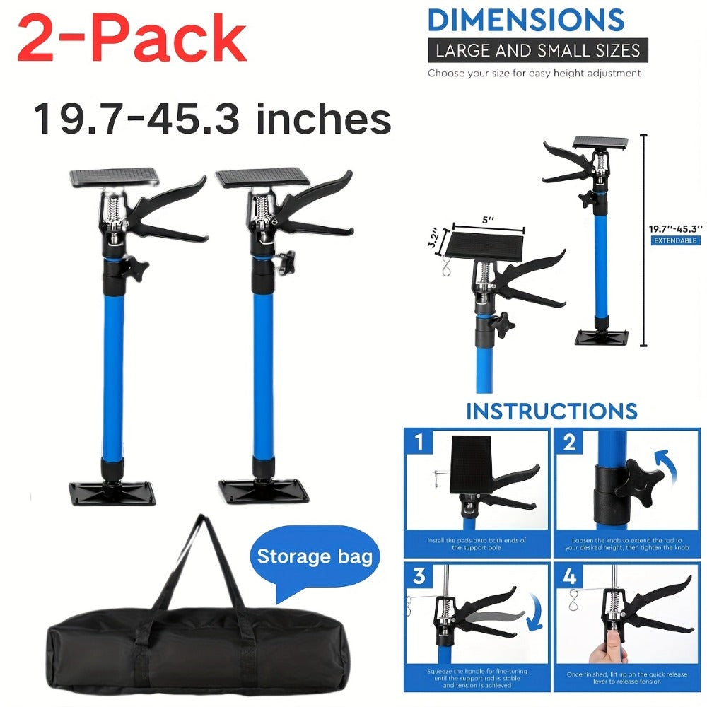 Adjustable Steel Support Rods for Drywall & Cabinet Installation, Extendable Construction Support Poles 19.7"-45.3" / 45"-114", Manual Lifting Tool Height Adjuster for Home Renovation, 2PCS & 4PCS Sets